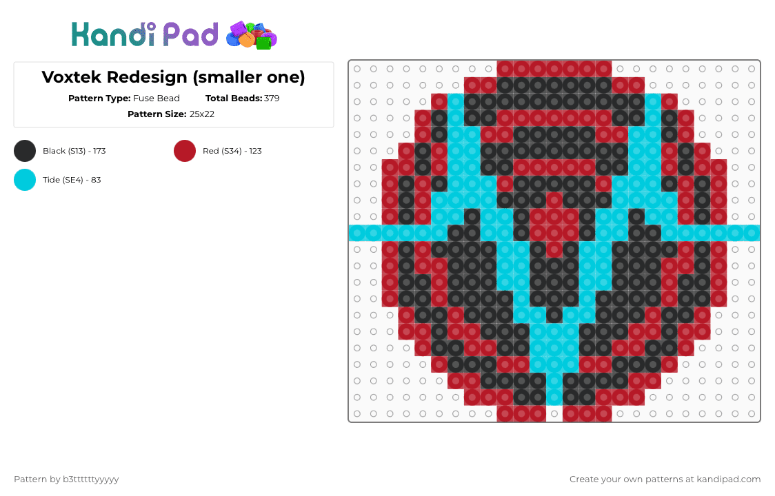 Voxtek Redesign (smaller one) - Fuse Bead Pattern by b3ttttttyyyyy on Kandi Pad - red,light blue,hazbin hotel
