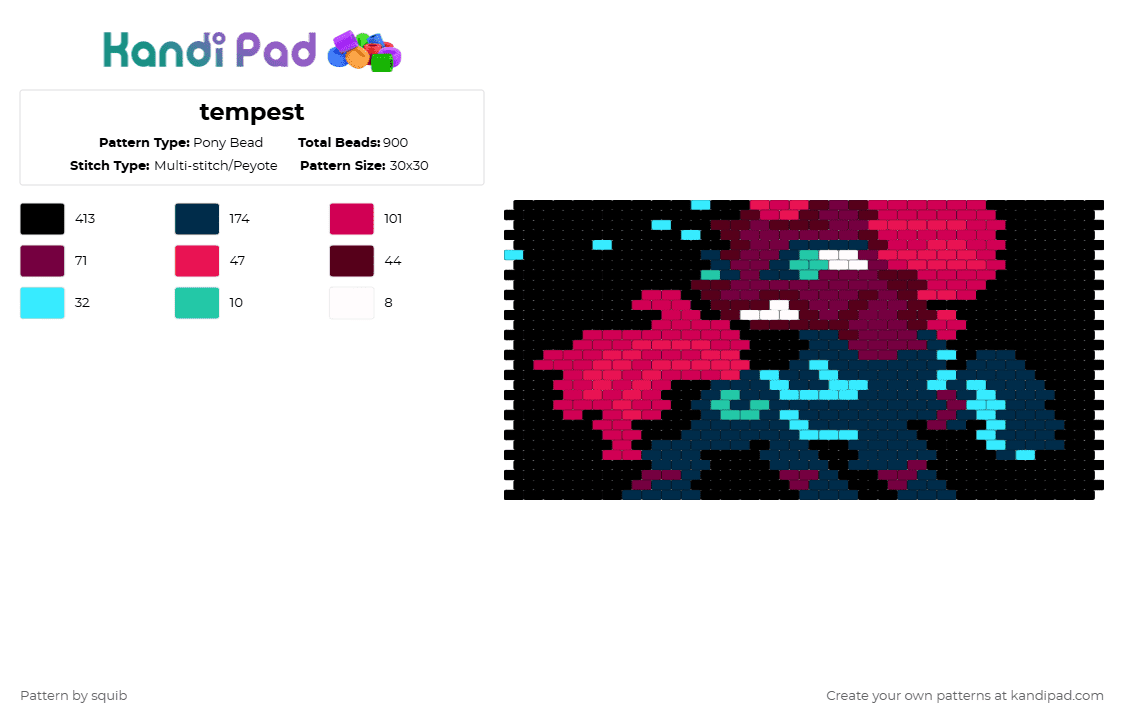 tempest - Pony Bead Pattern by squib on Kandi Pad - black,pink,blue