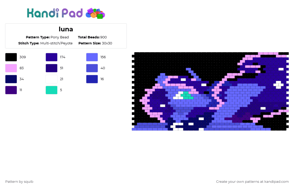 luna - Pony Bead Pattern by squib on Kandi Pad - purple,blue