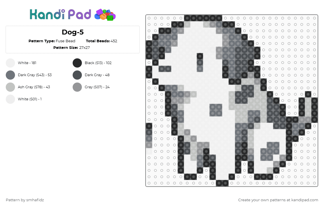 Dog-5 - Fuse Bead Pattern by smhafidz on Kandi Pad - gray
