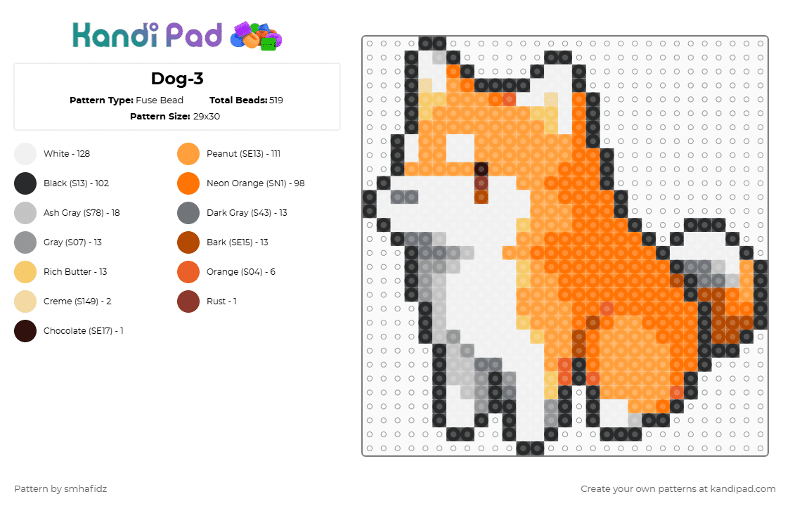 Dog-3 - Fuse Bead Pattern by smhafidz on Kandi Pad - orange