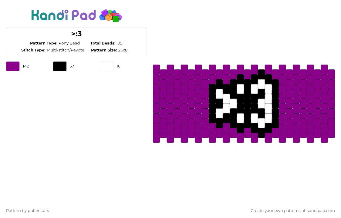 >:3 - Pony Bead Pattern by pufferstars on Kandi Pad - pink