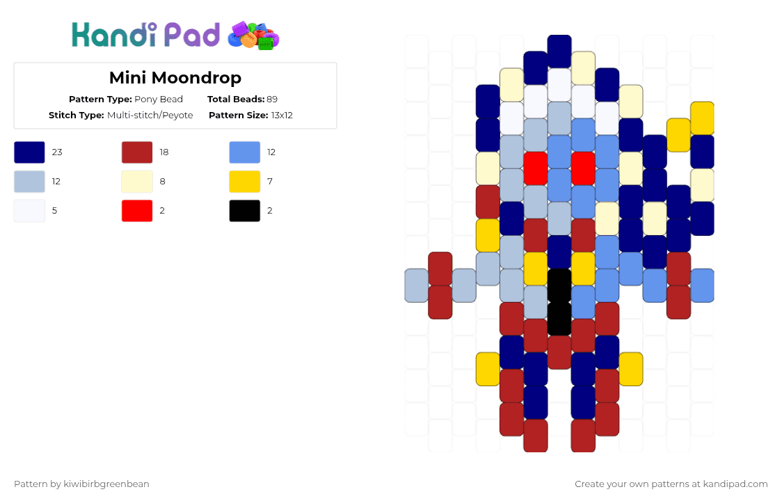 Mini Moondrop - Pony Bead Pattern by kiwibirbgreenbean on Kandi Pad - light blue,red,purple