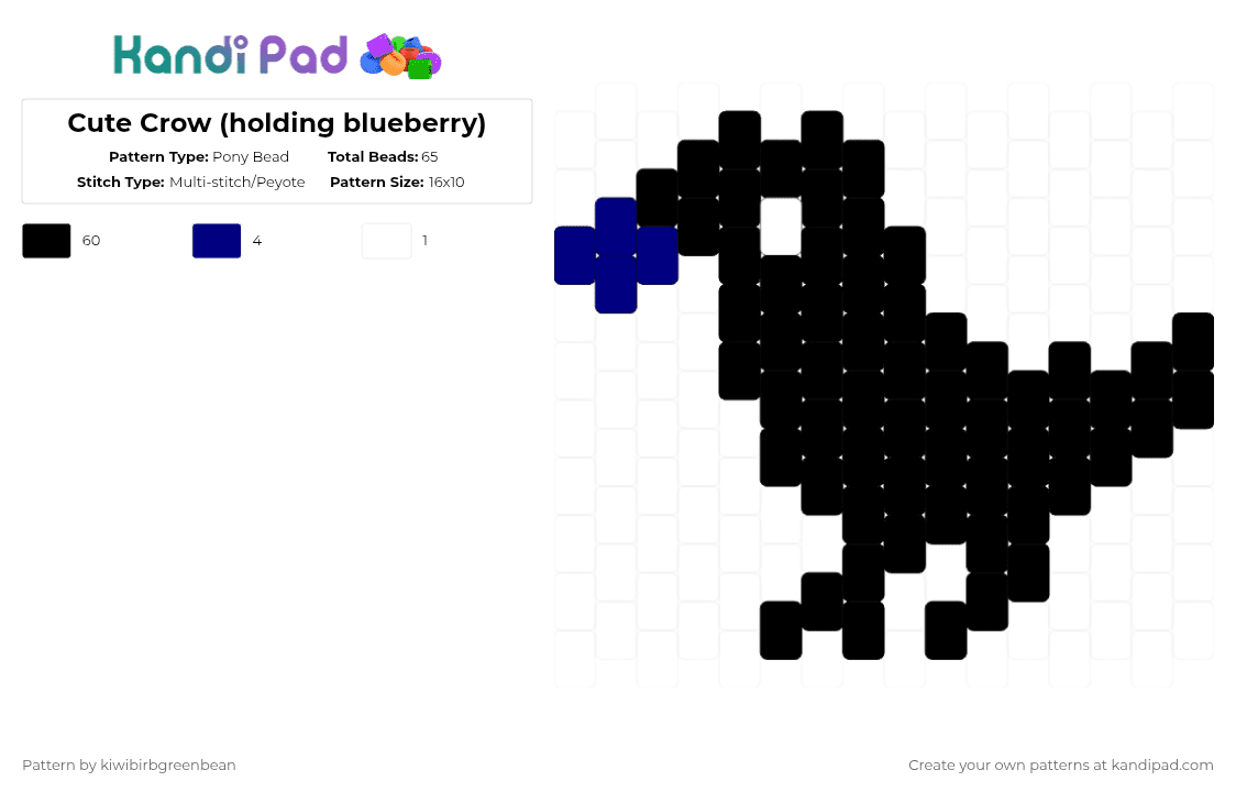 Cute Crow (holding blueberry) - Pony Bead Pattern by kiwibirbgreenbean on Kandi Pad - black,purple