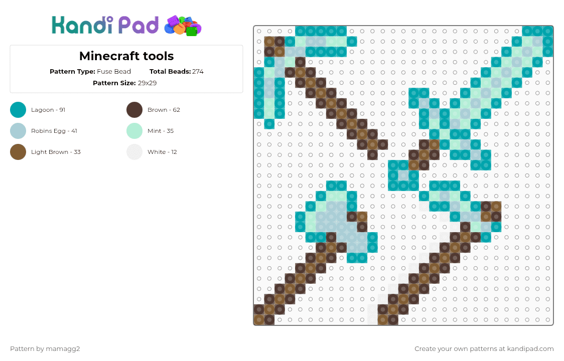 Minecraft tools - Fuse Bead Pattern by mamagg2 on Kandi Pad - teal,brown,light blue