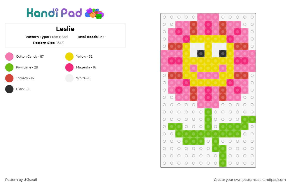 Leslie - Fuse Bead Pattern by th3seu5 on Kandi Pad - leslie,amazing world of gumball,flower,animated,cheerful,whimsical,flora,pink,ye