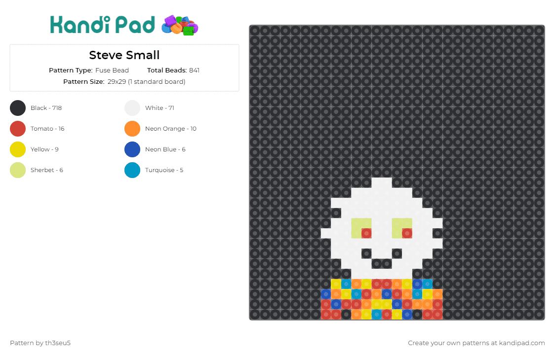 Steve Small - Fuse Bead Pattern by th3seu5 on Kandi Pad - steve small,amazing world of gumball,animated,character,simple,expressive,black,white,colorful