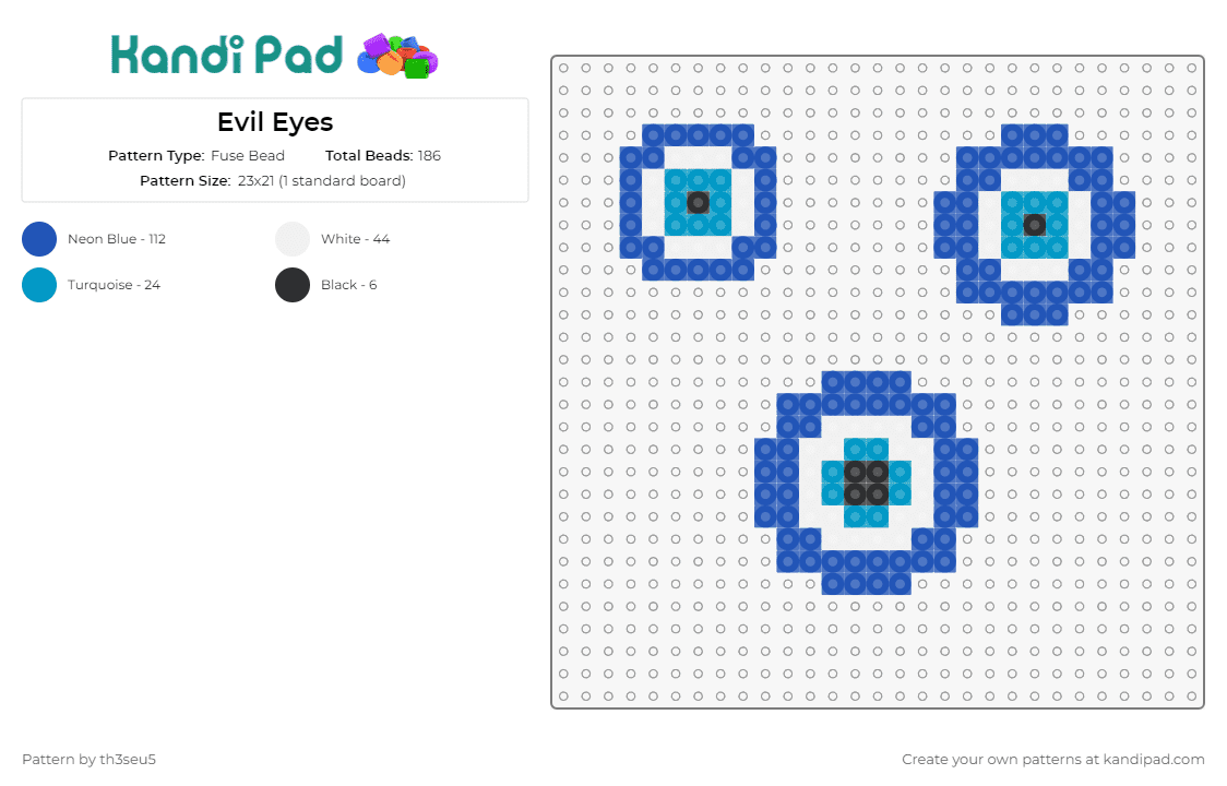 Evil Eyes - Fuse Bead Pattern by th3seu5 on Kandi Pad - eyeballs,spooky,halloween,mystical,protective,symbols,captivating,gaze,bold,statement,blue
