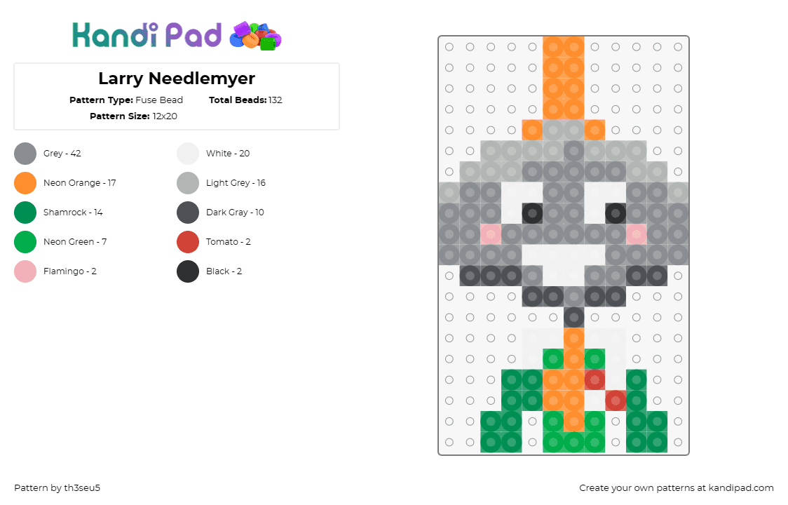 Larry Needlemyer - Fuse Bead Pattern by th3seu5 on Kandi Pad - larry needlemyer,amazing world of gumball,animated,tv show,character,gray