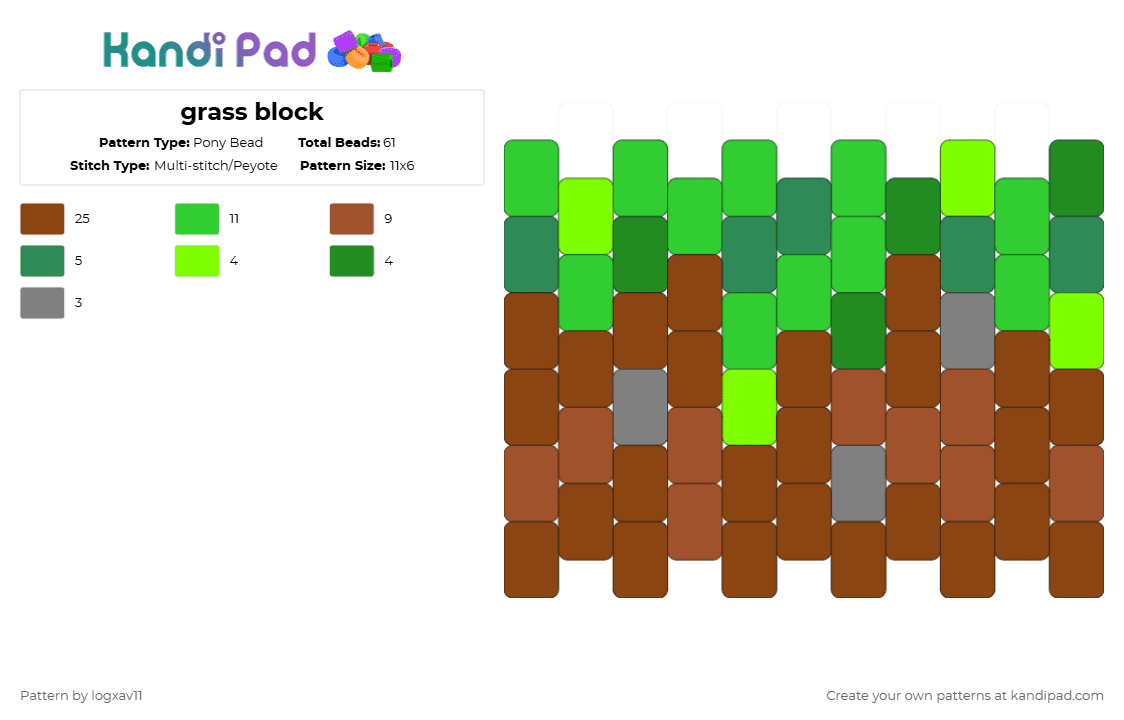 grass block - Pony Bead Pattern by logxav11 on Kandi Pad - green, red