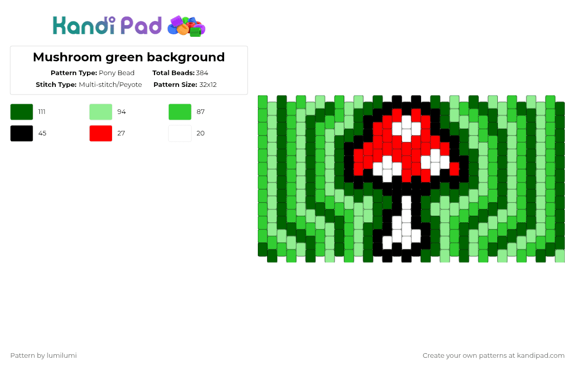 Mushroom green background - Pony Bead Pattern by lumilumi on Kandi Pad - green,mushroom