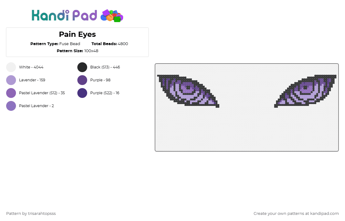 Pain Eyes - Fuse Bead Pattern by trisarahtopsss on Kandi Pad - pink, purple, white