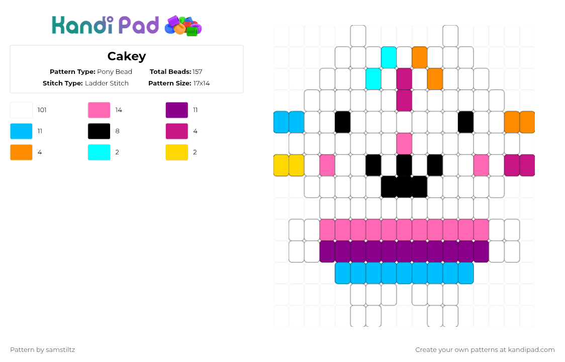 Cakey - Pony Bead Pattern by samstiltz on Kandi Pad - cakey,gabbys dollhouse,charm,cartoon,animal,cat,white,pink,light blue