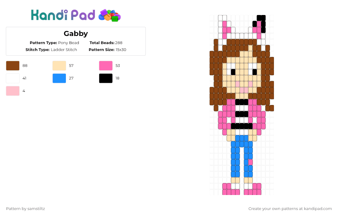 Gabby - Pony Bead Pattern by samstiltz on Kandi Pad - beige, pink, red
