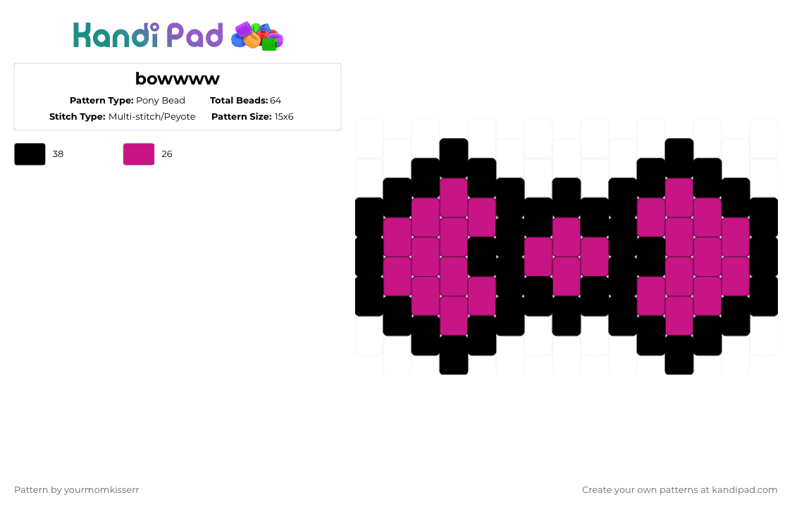 bowwww - Pony Bead Pattern by yourmomkisserr on Kandi Pad - black,pink