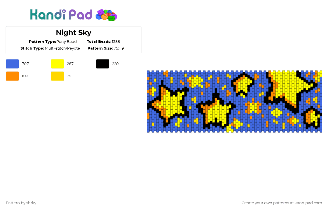 Night Sky - Pony Bead Pattern by shrky on Kandi Pad - stars,night,sky,cuff,space,scifi,blue