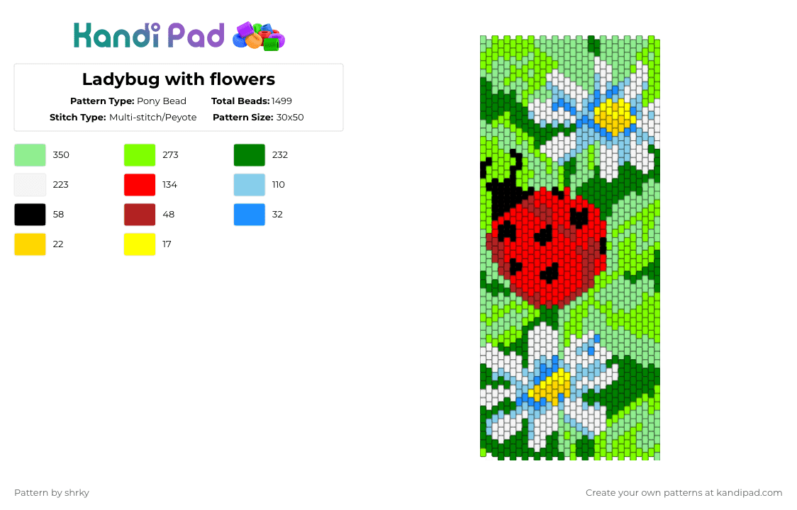 Ladybug with flowers - Pony Bead Pattern by shrky on Kandi Pad - green,teal