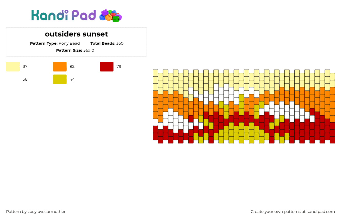 outsiders sunset - Pony Bead Pattern by zoeylovesurmother on Kandi Pad - sunset,landscape,sun,serene,tranquil,dusk,warm hues,horizon,amber,orange,yellow