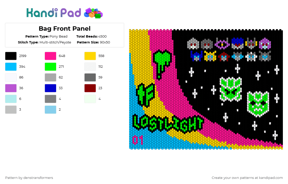 Bag Front Panel - Pony Bead Pattern by denstransformers on Kandi Pad - black,light blue,pink,yellow,colorful,bag,transformers