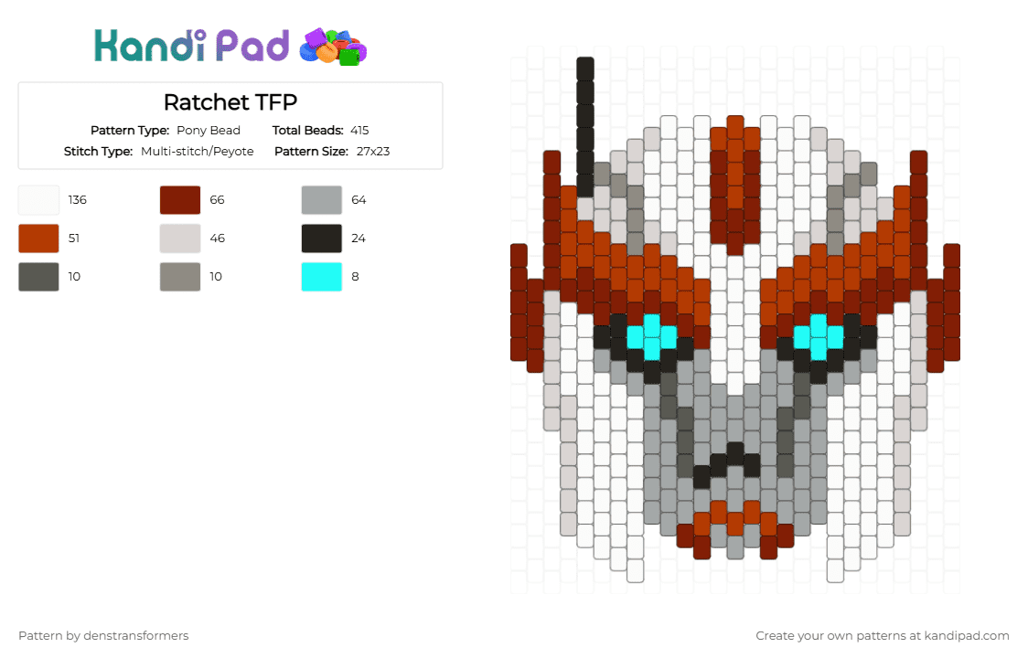 Ratchet TFP - Pony Bead Pattern by denstransformers on Kandi Pad - white,red,brown,gray,transformers prime,tfp,transformers