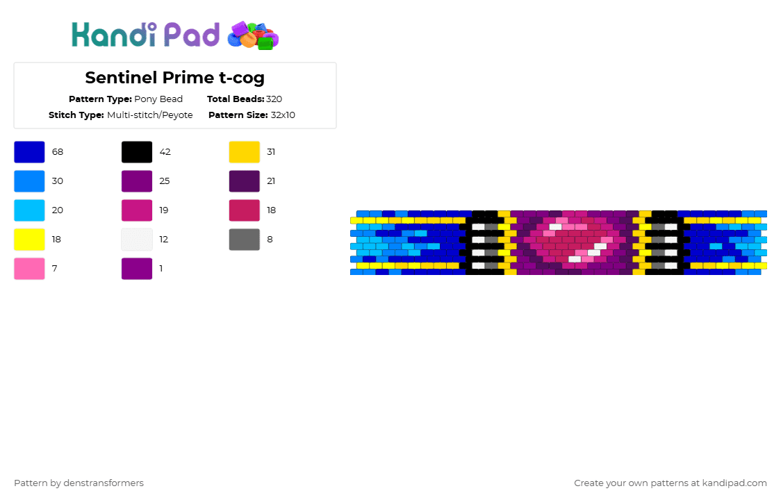 Sentinel Prime t-cog - Pony Bead Pattern by denstransformers on Kandi Pad - yellow,pink,purple,transformers