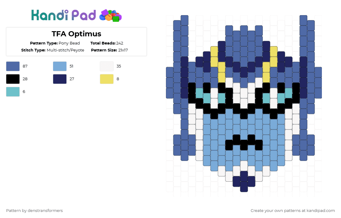 TFA Optimus - Pony Bead Pattern by denstransformers on Kandi Pad - light blue,blue,optimus prime,transformers,tfa