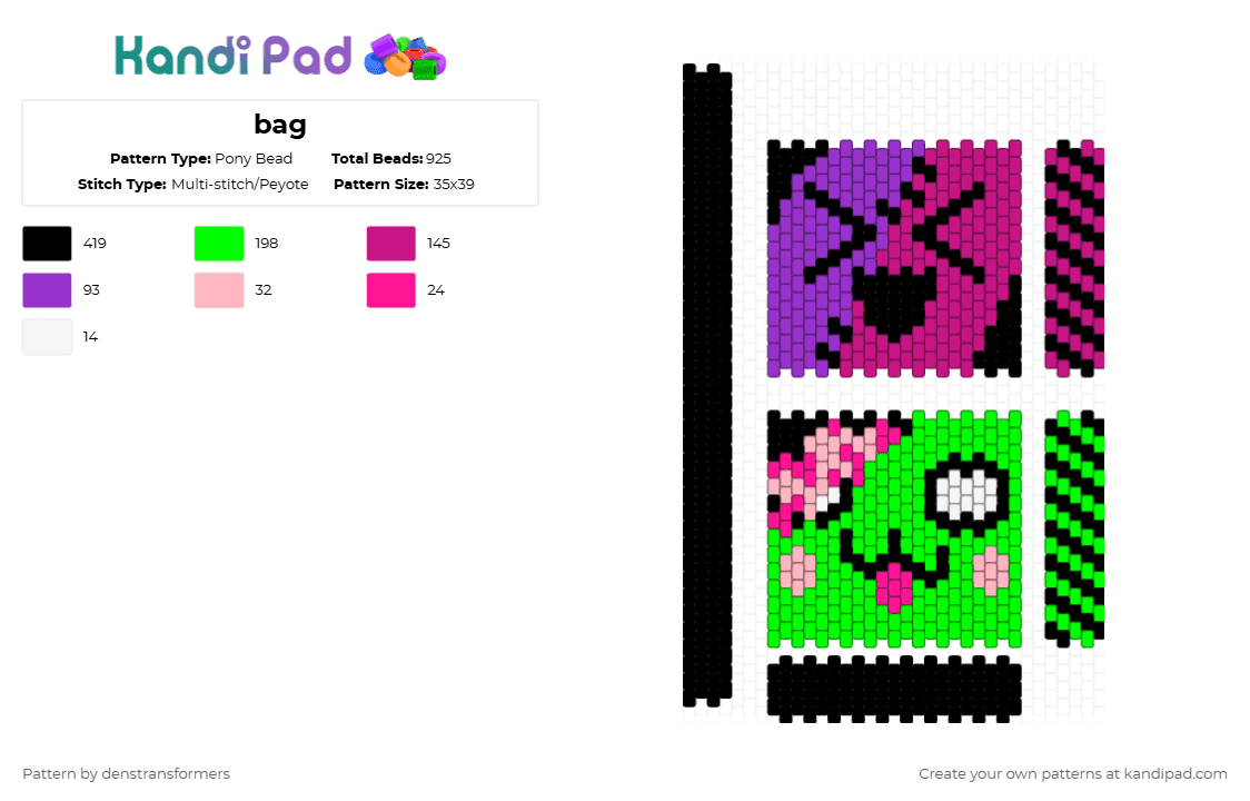 bag - Pony Bead Pattern by denstransformers on Kandi Pad - pink,green,bag