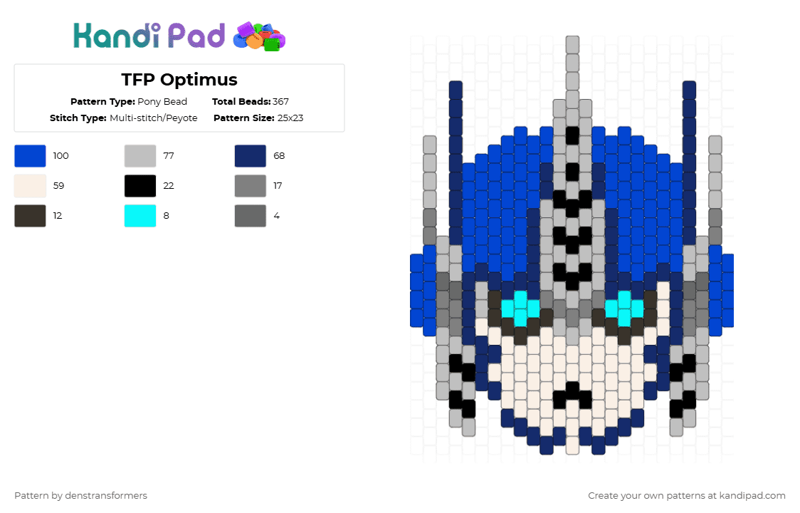 TFP Optimus - Pony Bead Pattern by denstransformers on Kandi Pad - blue,purple,beige,transformers,optimus prime,tfp,transformers prime