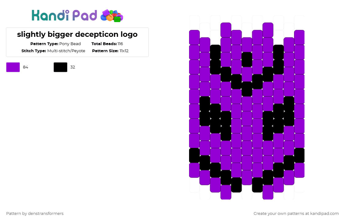 slightly bigger decepticon logo - Pony Bead Pattern by denstransformers on Kandi Pad - purple,black,transformers,decepticon