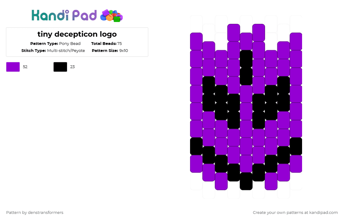 tiny decepticon logo - Pony Bead Pattern by denstransformers on Kandi Pad - purple,black,transformers,decepticon