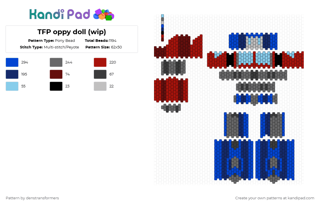 TFP oppy doll (wip) - Pony Bead Pattern by denstransformers on Kandi Pad - transformers,optimus prime,movie,tv show,red,gray,blue,purple,tfp,optimus