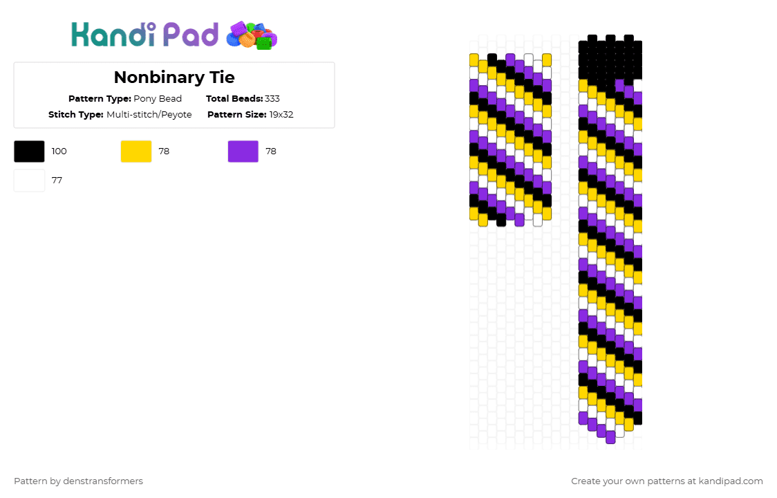 Nonbinary Tie - Pony Bead Pattern by denstransformers on Kandi Pad - yellow,purple,nonbinary,tie