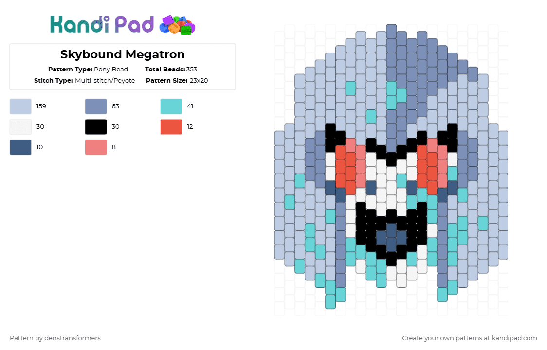 Skybound Megatron - Pony Bead Pattern by denstransformers on Kandi Pad - white,light blue,gray,transformers,megatron,skybound