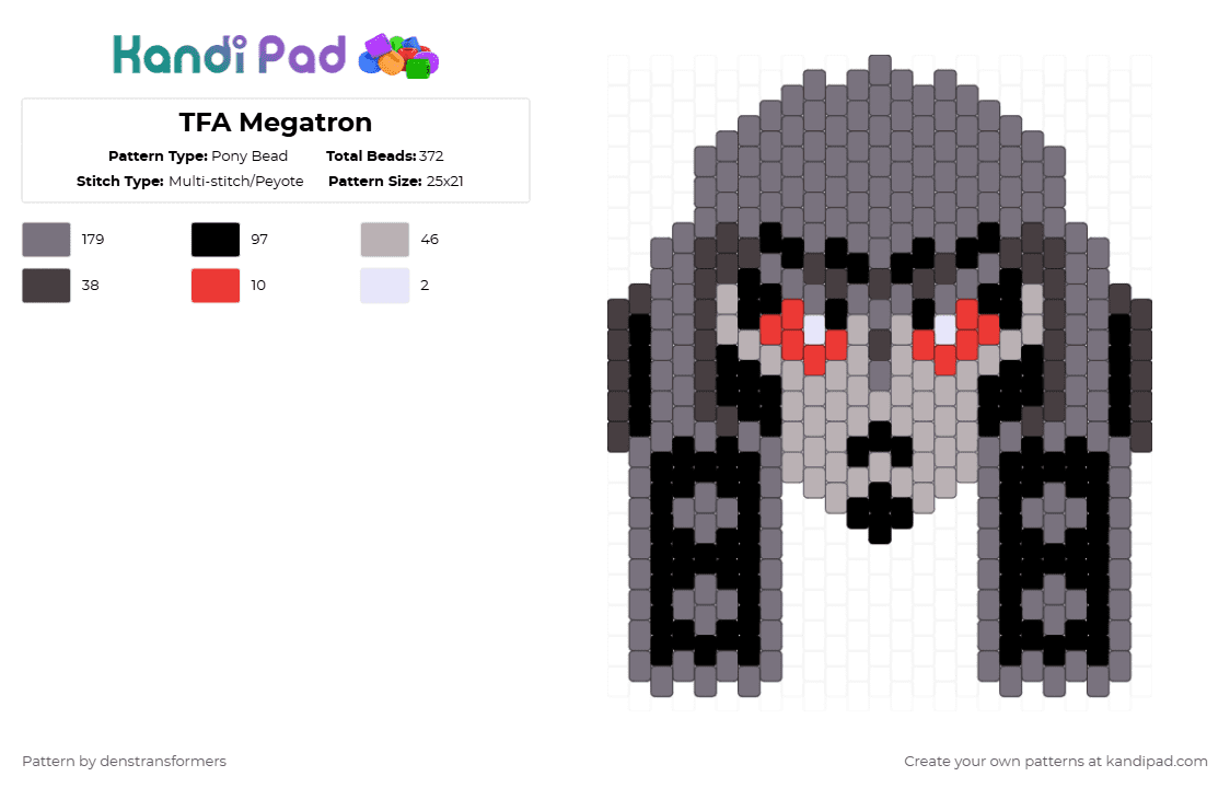 TFA Megatron Pony Bead Pattern - Kandi Pad | Kandi Patterns, Fuse Bead ...