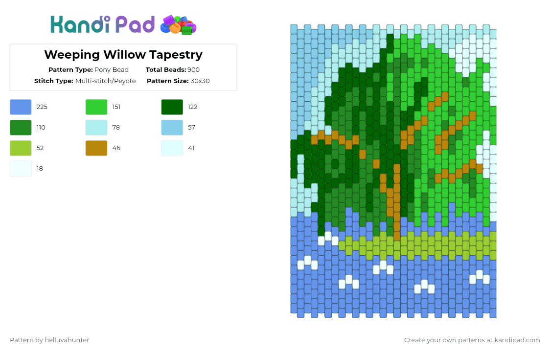 Weeping Willow Tapestry - Pony Bead Pattern by helluvahunter on Kandi Pad - willow,tapestry,tree,nature,plant,light blue,green