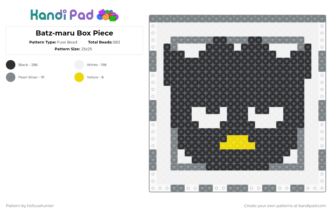 Batz-maru Box Piece - Fuse Bead Pattern by helluvahunter on Kandi Pad - white,gray