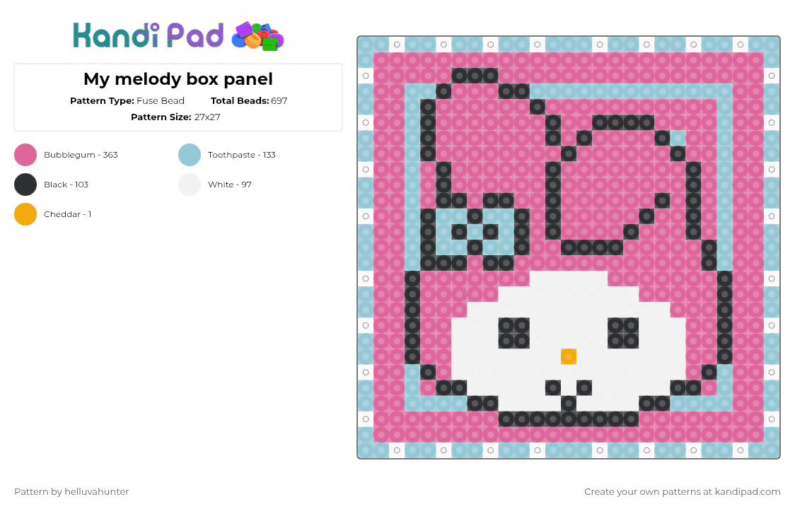 My melody box panel - Fuse Bead Pattern by helluvahunter on Kandi Pad - pink