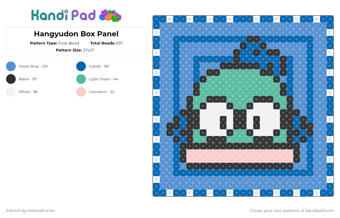 Hangyudon Box Panel - Fuse Bead Pattern by helluvahunter on Kandi Pad - blue,light blue