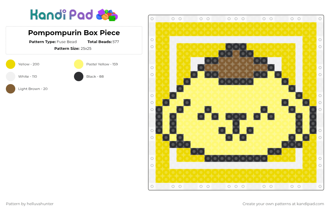 Pompompurin Box Piece - Fuse Bead Pattern by helluvahunter on Kandi Pad - yellow