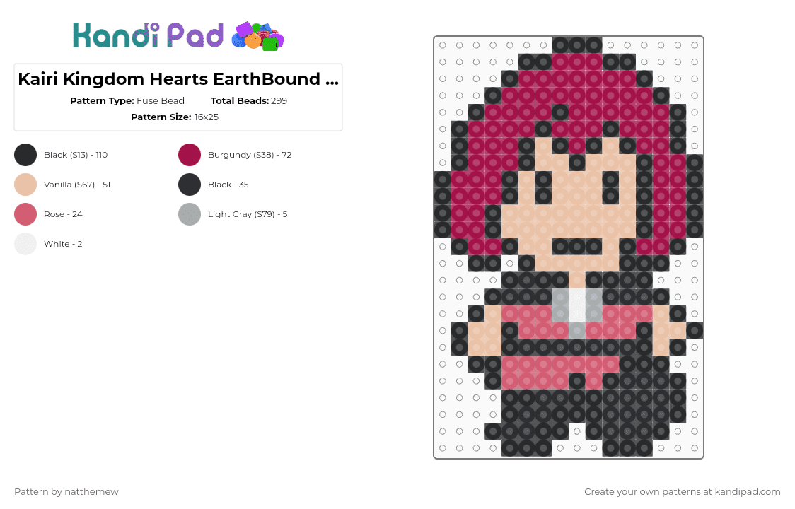 Kairi Kingdom Hearts EarthBound style - Fuse Bead Pattern by natthemew on Kandi Pad - black,pink,beige