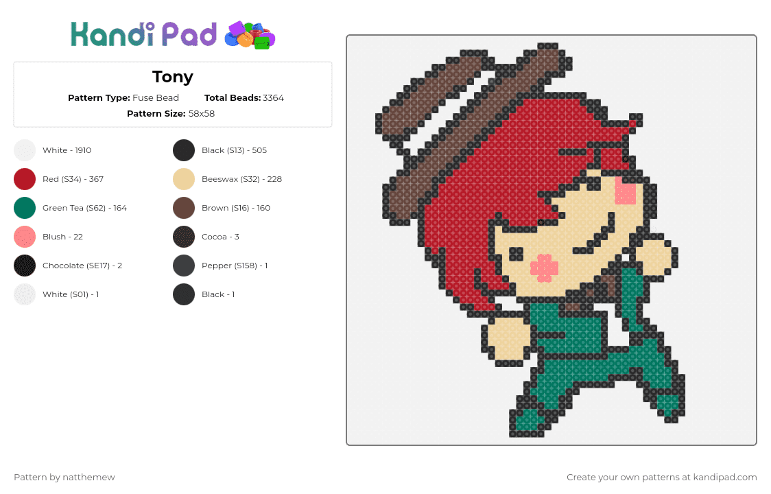 Tony - Fuse Bead Pattern by natthemew on Kandi Pad - white,red,beige