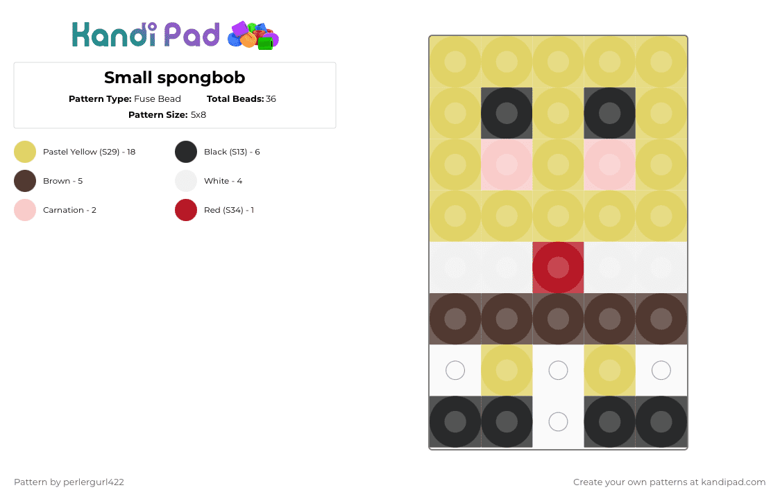 Small spongbob - Fuse Bead Pattern by perlergurl422 on Kandi Pad - yellow