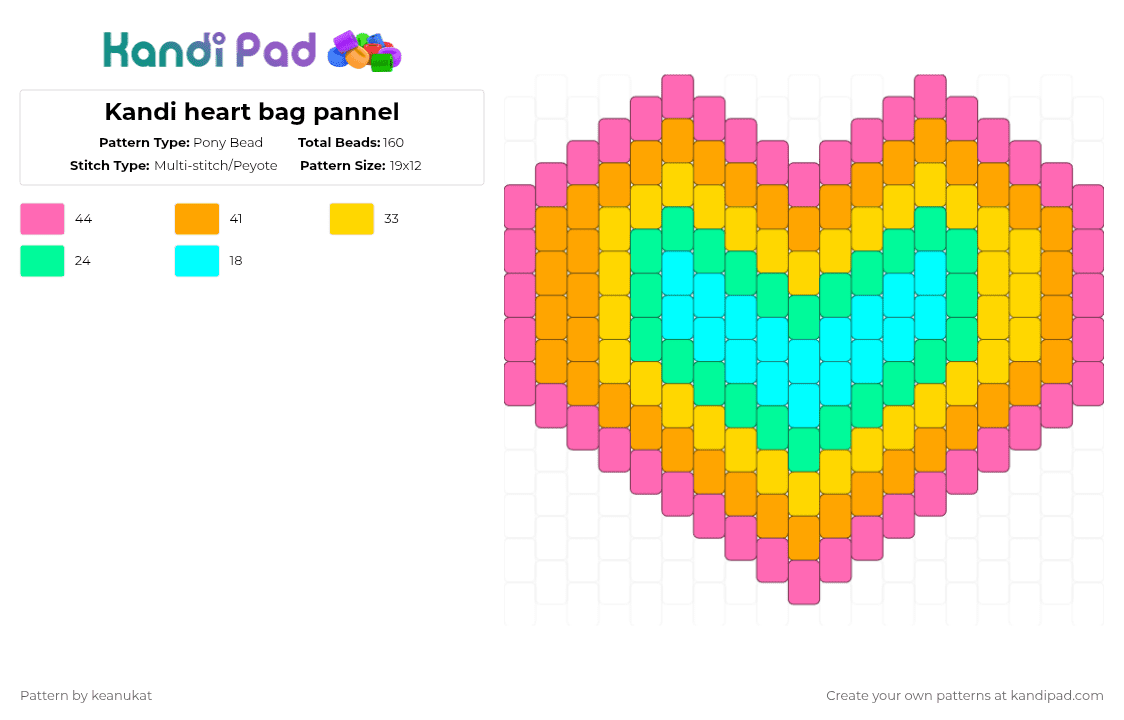 Kandi heart bag pannel - Pony Bead Pattern by keanukat on Kandi Pad - orange,yellow,pink