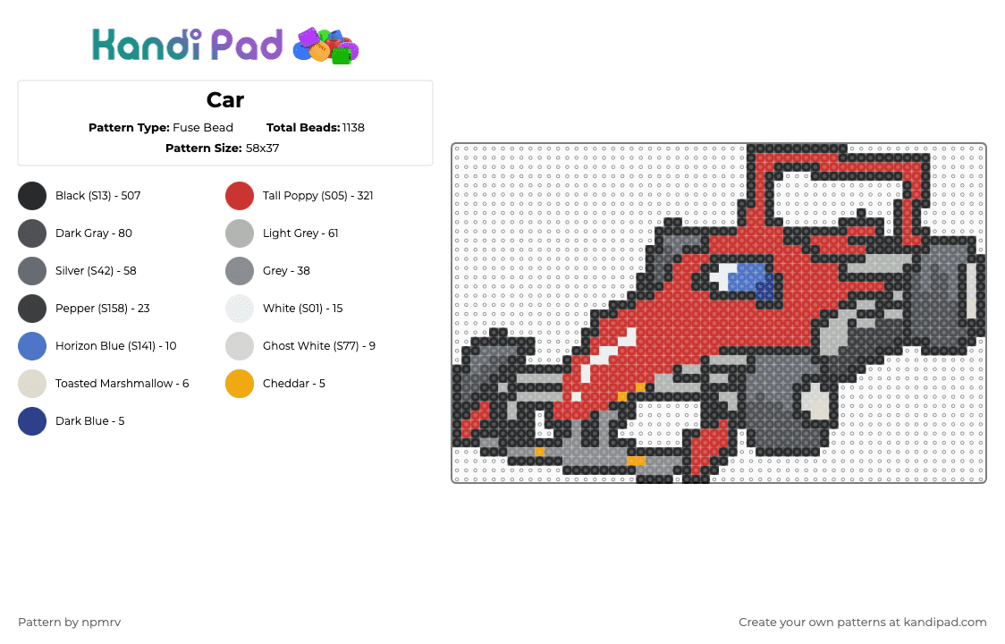 Car - Fuse Bead Pattern by npmrv on Kandi Pad - black,red,gray,f1,formula,car,red car,redbull,racing,wheels