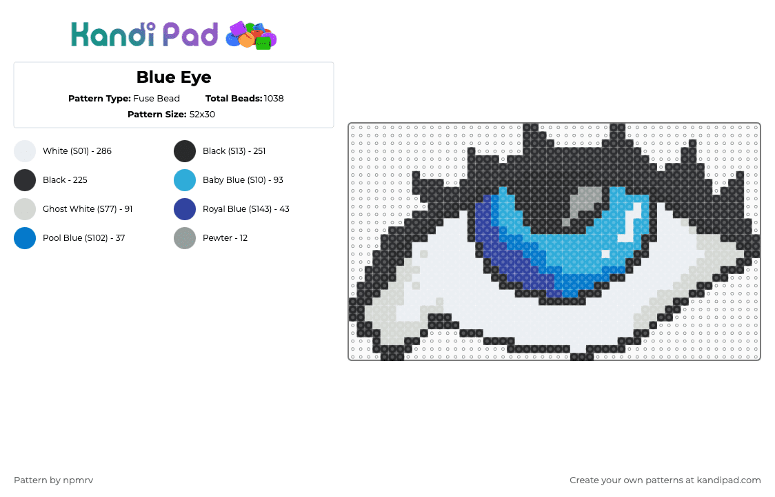 Blue Eye - Fuse Bead Pattern by npmrv on Kandi Pad - black,white,light blue,eye,eyeball,hope
