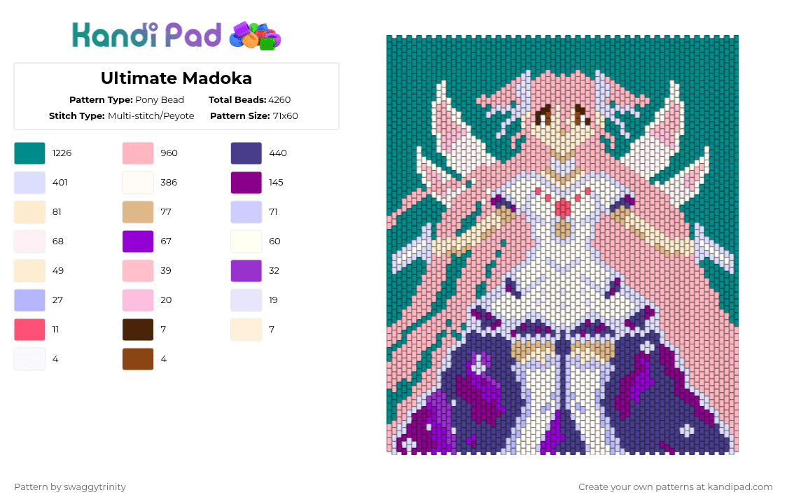 Ultimate Madoka - Pony Bead Pattern by swaggytrinity on Kandi Pad - pink,teal,purple