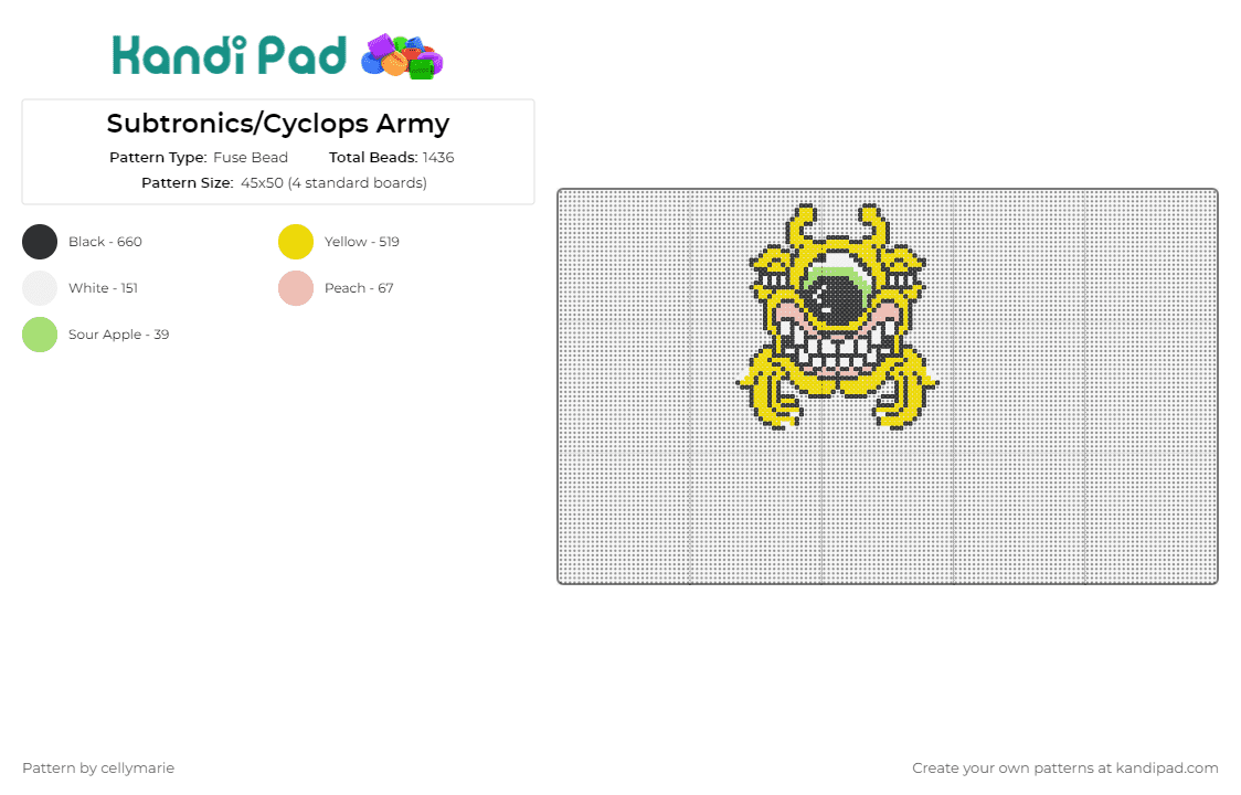 Subtronics/Cyclops Army - Fuse Bead Pattern by cellymarie on Kandi Pad - subtronics,cyclops,music,edm,dj,vibrant,tribute,fandom,iconic,emblem,yellow