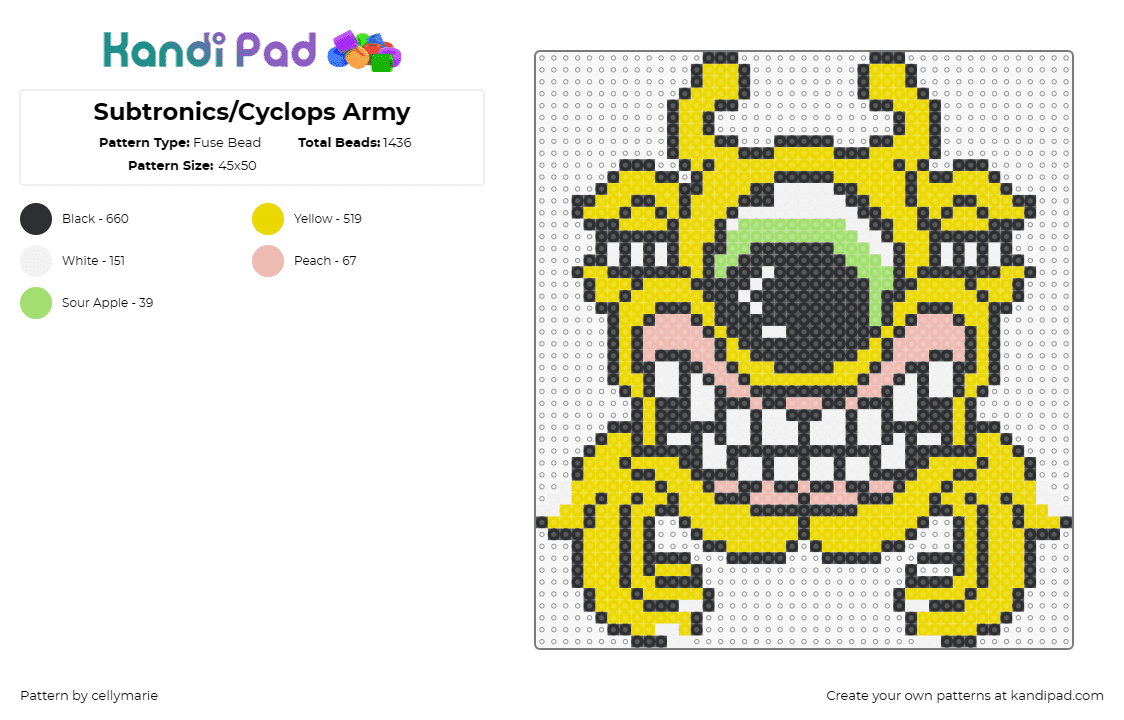 Subtronics/Cyclops Army - Fuse Bead Pattern by cellymarie on Kandi Pad - subtronics,cyclops,music,edm,dj,vibrant,fandom,emblem,yellow