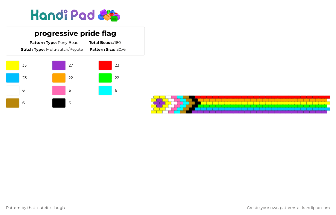 progressive pride flag - Pony Bead Pattern by that_cutefox_laugh on Kandi Pad - yellow,light blue,orange,colorful