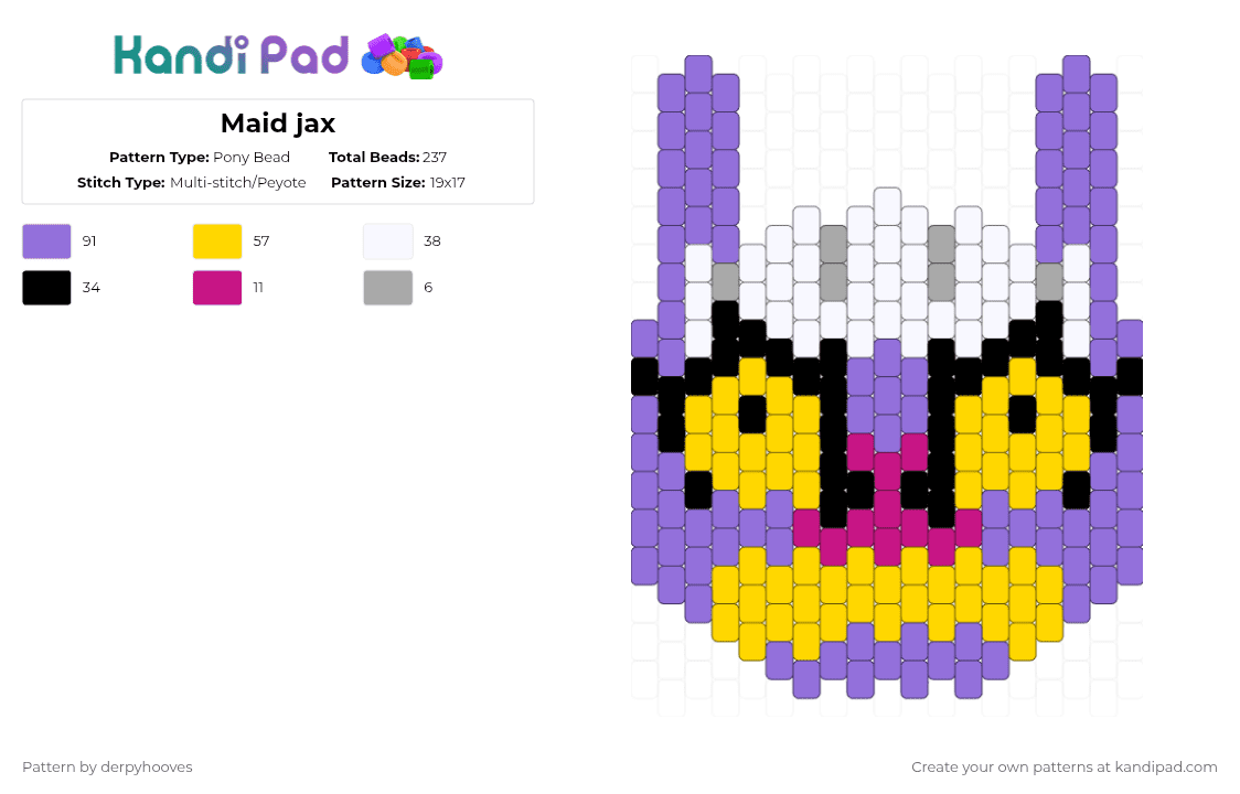 Maid jax - Pony Bead Pattern by derpyhooves on Kandi Pad - purple,yellow,digital cirus,tadc,the amazing digital circus,peyote,jax,jax tadc